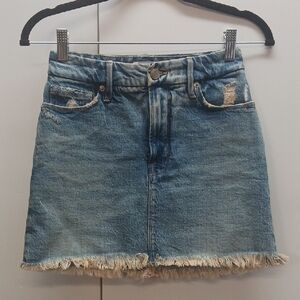 Good American Blue Distressed Mini Skirt